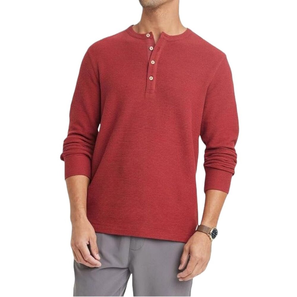 GoodFellow - Men's Long Sleeve Henley T-Shirt - Red - XXL